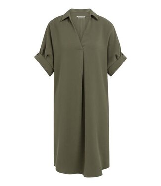 YAYA V-neck dress with pleated sleeves - ARMY GREEN