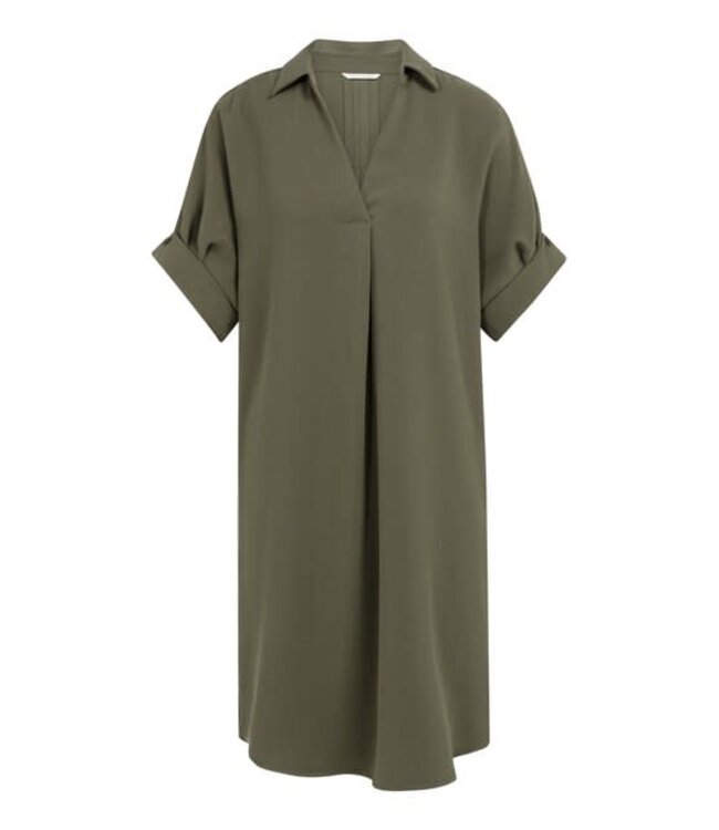 YAYA V-neck dress with pleated sleeves - ARMY GREEN
