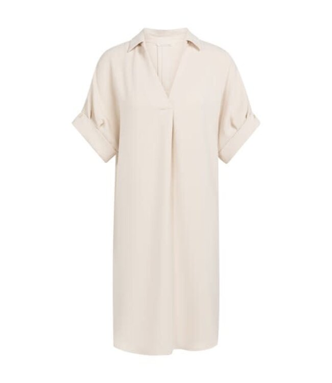 YAYA V-neck dress with pleated sleeves - CREME BEIGE