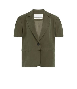 YAYA Woven shortsleeve blazer with detachable bottom hem - ARMY GREEN