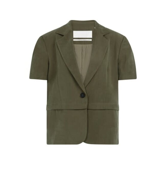 YAYA Woven shortsleeve blazer with detachable bottom hem - ARMY GREEN
