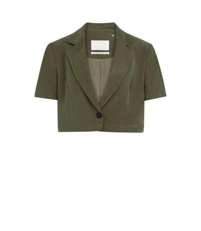 YAYA Woven shortsleeve blazer with detachable bottom hem - ARMY GREEN