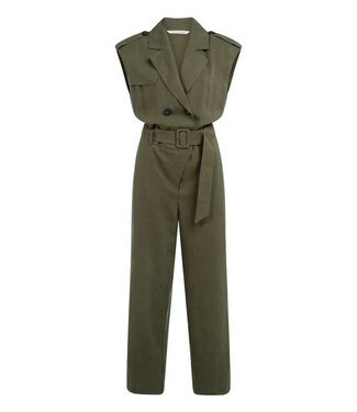 YAYA Linen mix woven jumpsuit with double breasted closure - ARMY GREEN