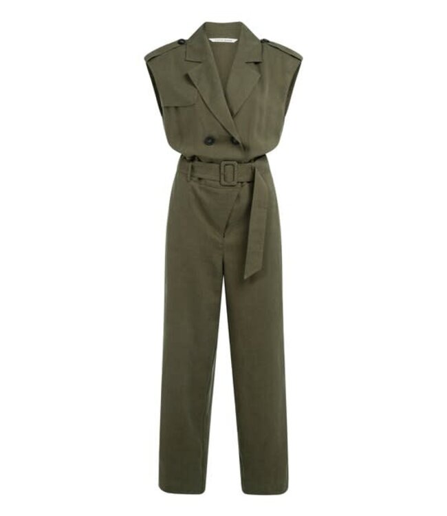 YAYA Linen mix woven jumpsuit with double breasted closure - ARMY GREEN