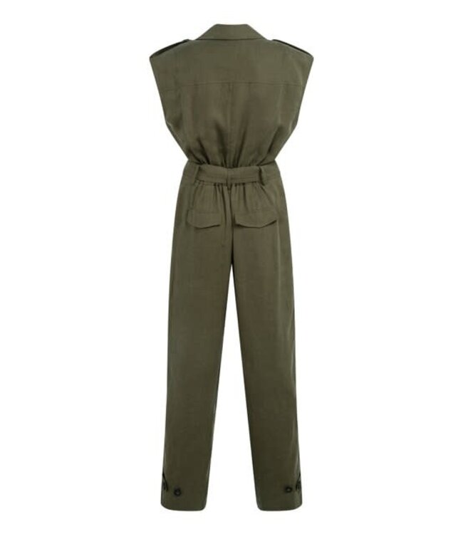 YAYA Linen mix woven jumpsuit with double breasted closure - ARMY GREEN