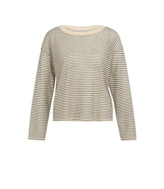 YAYA Fine knitted stripe sweater ls - CREME BEIGE DESSIN