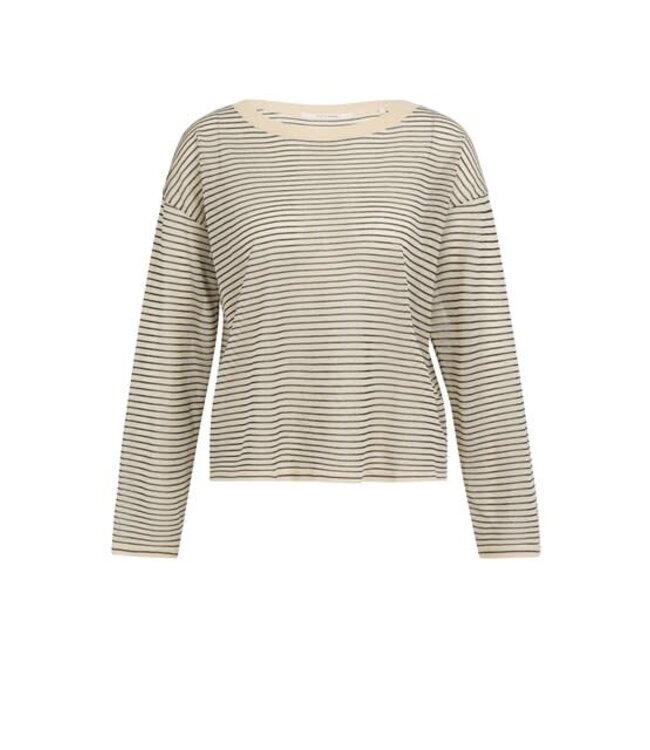 YAYA Fine knitted stripe sweater ls - CREME BEIGE DESSIN