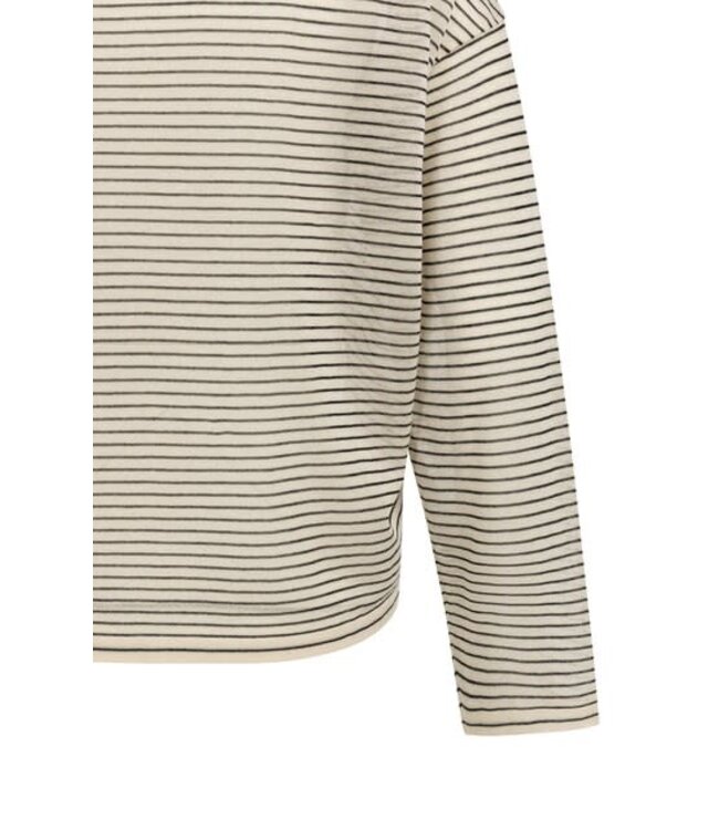 YAYA Fine knitted stripe sweater ls - CREME BEIGE DESSIN