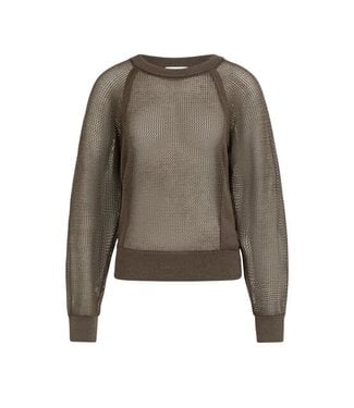 YAYA Mesh stitch raglan sweater - WASHED BROWN