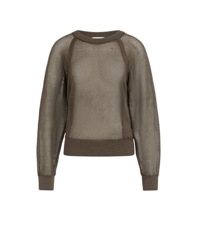 YAYA Mesh stitch raglan sweater - WASHED BROWN