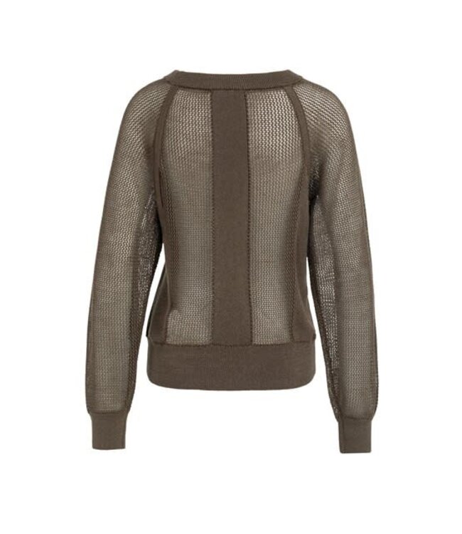 YAYA Mesh stitch raglan sweater - WASHED BROWN