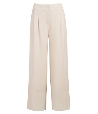 YAYA Woven linen mix wide leg trousers with fringed details - CLOUD CREME WHITE
