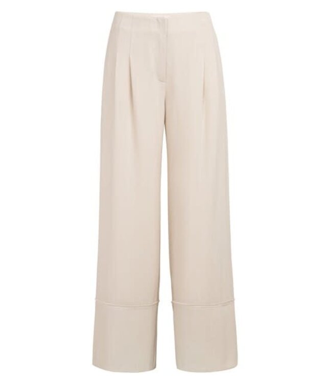 YAYA Woven linen mix wide leg trousers with fringed details - CLOUD CREME WHITE
