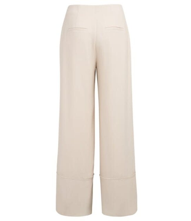 YAYA Woven linen mix wide leg trousers with fringed details - CLOUD CREME WHITE