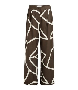 YAYA Woven printed wide leg trousers - CHOCOLATE MARTINI BROWN DESSIN
