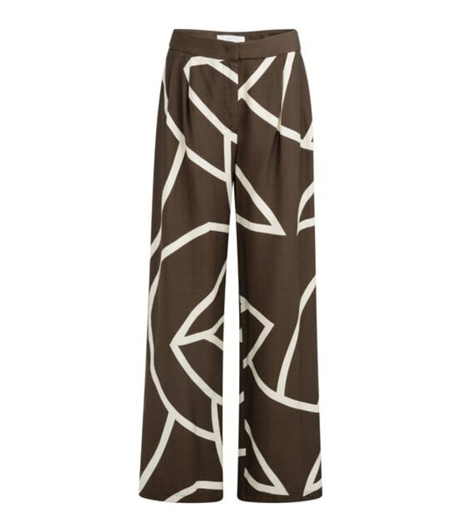 YAYA Woven printed wide leg trousers - CHOCOLATE MARTINI BROWN DESSIN