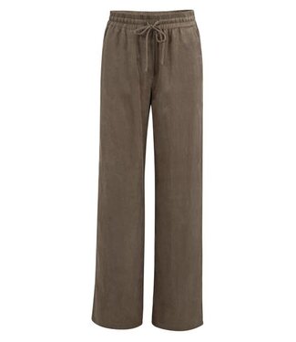 YAYA Woven wide leg trousers with elastic waistband - WASHED BROWN