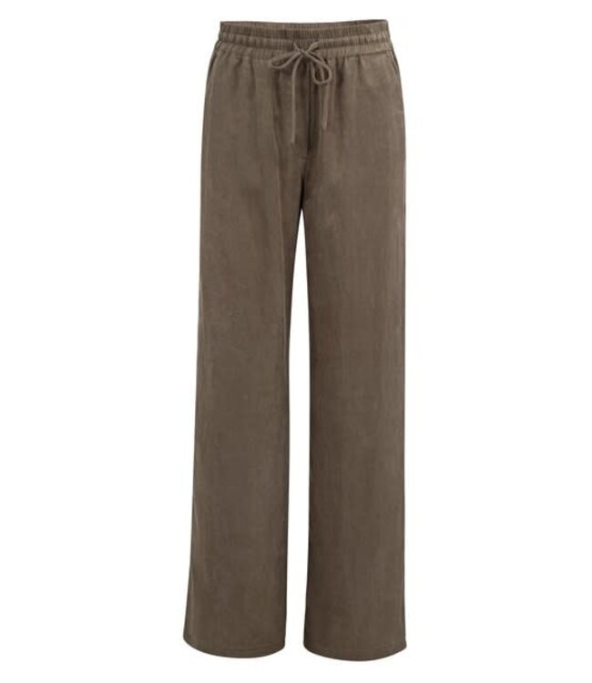 YAYA Woven wide leg trousers with elastic waistband - WASHED BROWN