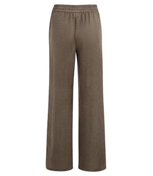 YAYA Woven wide leg trousers with elastic waistband - WASHED BROWN