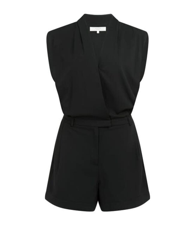 YAYA Woven sleevless playsuit with wrap effect - BLACK