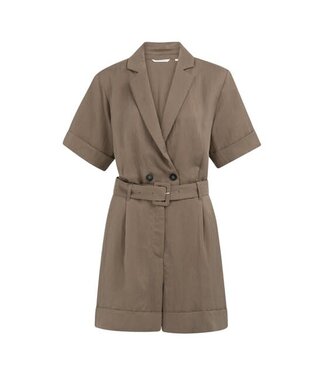 YAYA Woven loose fit playsuit with double breasted closure - WASHED BROWN