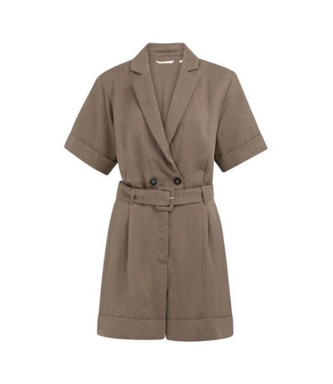 YAYA Woven loose fit playsuit with double breasted closure - WASHED BROWN