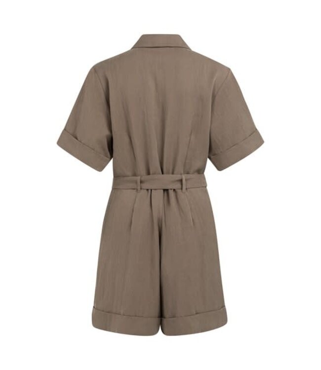 YAYA Woven loose fit playsuit with double breasted closure - WASHED BROWN