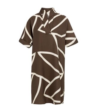 YAYA Printed dress with polo collar - CHOCOLATE MARTINI BROWN DESSIN