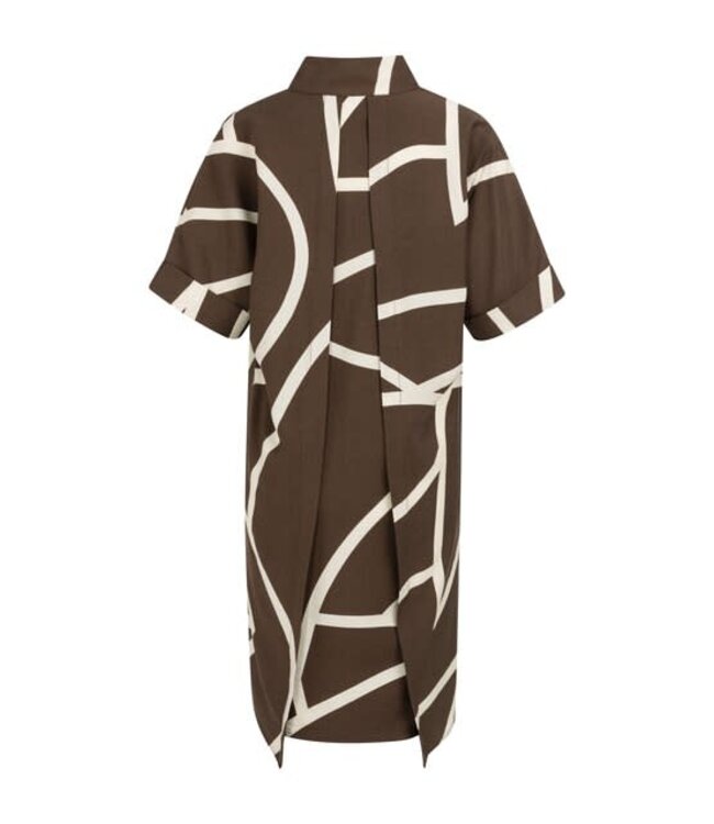 YAYA Printed dress with polo collar - CHOCOLATE MARTINI BROWN DESSIN