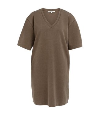 YAYA Jersey v-neck dress with washed outlook - WASHED BROWN