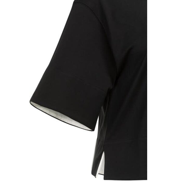 YAYA Jersey top with woven details at cuff and hem - BLACK