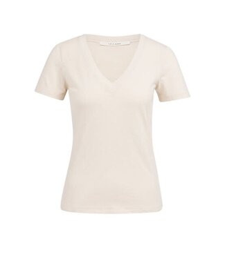 YAYA Short sleeve V-neck t-shirt with washed outlook - CLOUD CREME WHITE