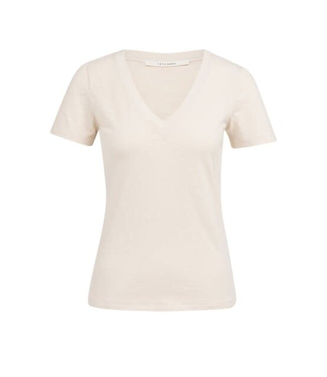YAYA Short sleeve V-neck t-shirt with washed outlook - CLOUD CREME WHITE
