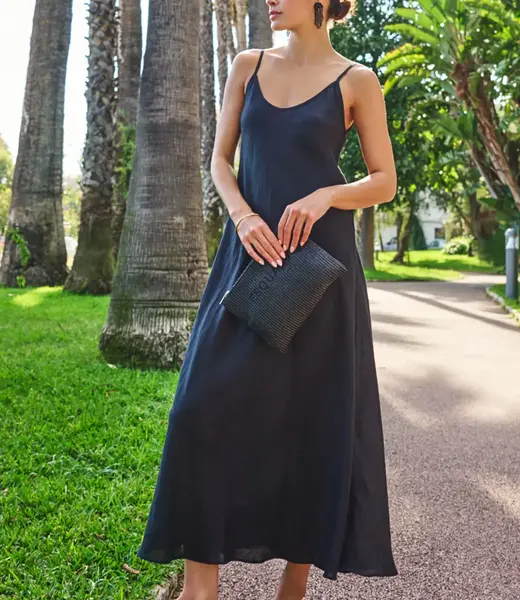 Dress singlet long linen - Black