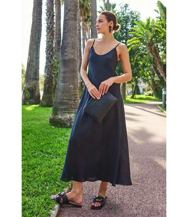 Esqualo Dress singlet long linen - Black