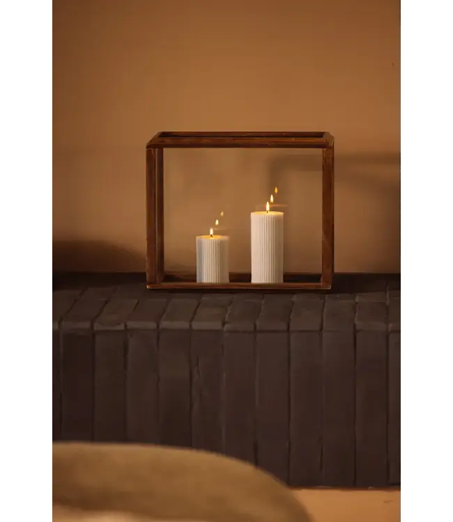 YAYA Rectangular mango wood lantern - BROWN
