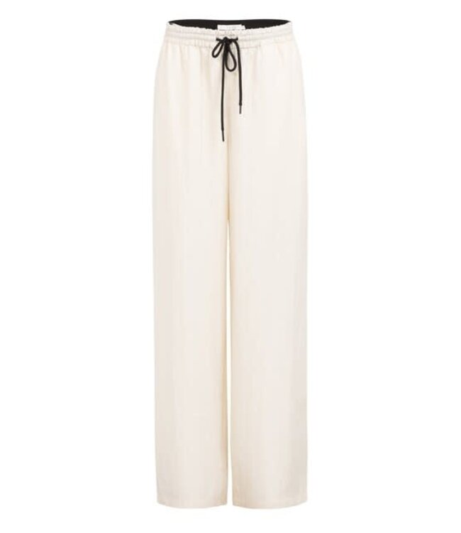 YAYA Woven wide leg trousers with contrast flatlock detail - L32 - CLOUD CREME WHITE