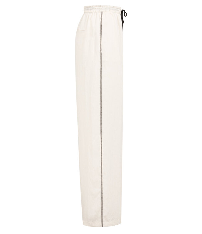 YAYA Woven wide leg trousers with contrast flatlock detail - L32 - CLOUD CREME WHITE