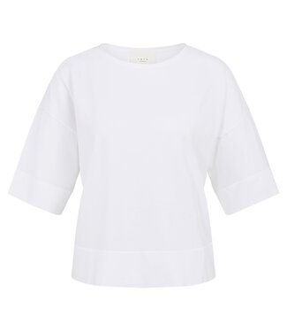 YAYA Oversized fine-knit T-shirt with boat neckline - PURE WHITE