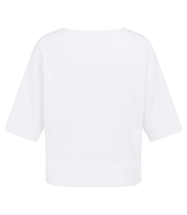 YAYA Oversized fine-knit T-shirt with boat neckline - PURE WHITE