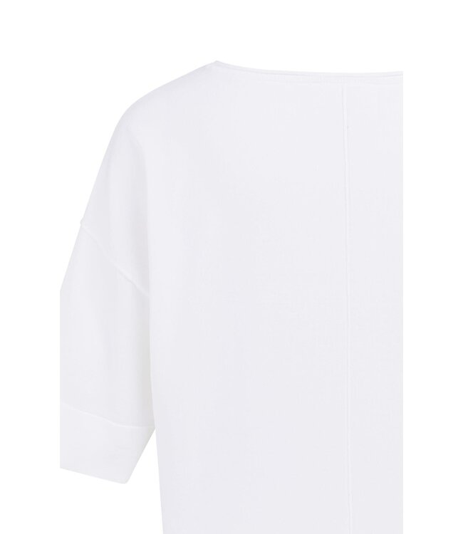 YAYA Oversized fine-knit T-shirt with boat neckline - PURE WHITE