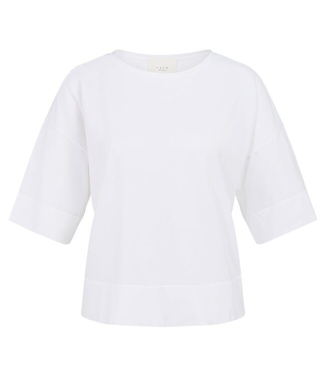 YAYA Oversized fine-knit T-shirt with boat neckline - PURE WHITE