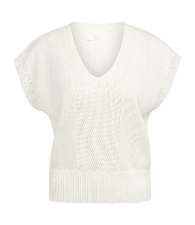 YAYA Textured sweater with V-neck - MILK BEIGE MELANGE
