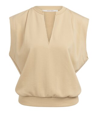 YAYA Sleeveless V-neck sweater with relaxed fit - SEMOLINA BROWN
