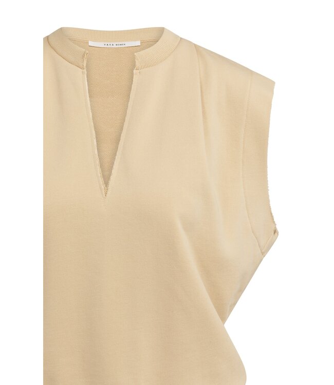 YAYA Sleeveless V-neck sweater with relaxed fit - SEMOLINA BROWN