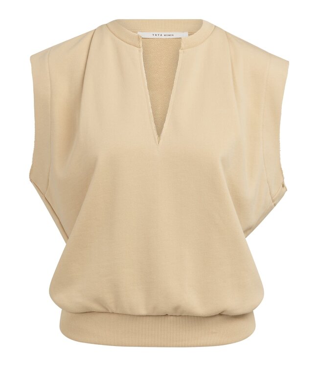 YAYA Sleeveless V-neck sweater with relaxed fit - SEMOLINA BROWN