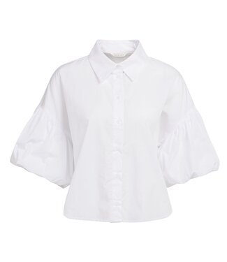 YAYA Blouse with voluminous balloon sleeves and classic collar - PURE WHITE
