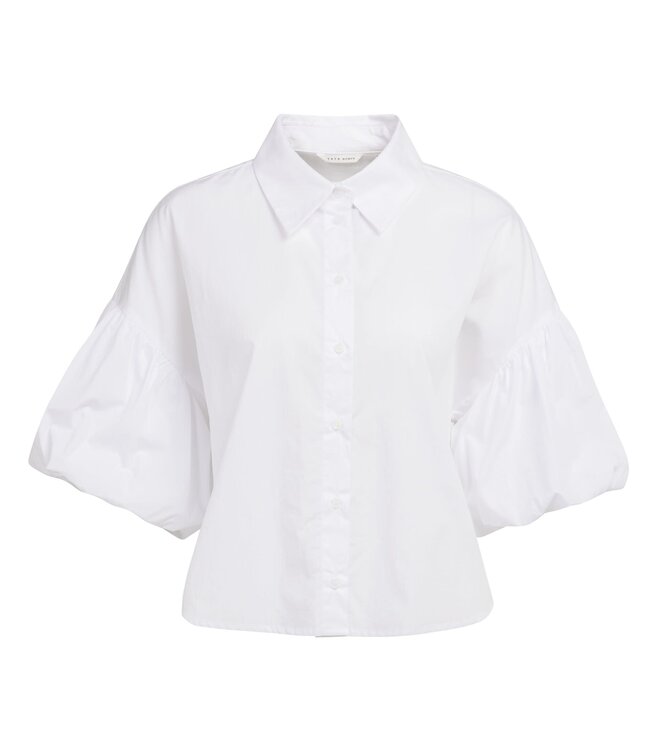 YAYA Blouse with voluminous balloon sleeves and classic collar - PURE WHITE
