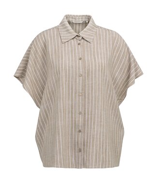 YAYA Striped blouse with short sleeves - SAFARI BROWN DESSIN