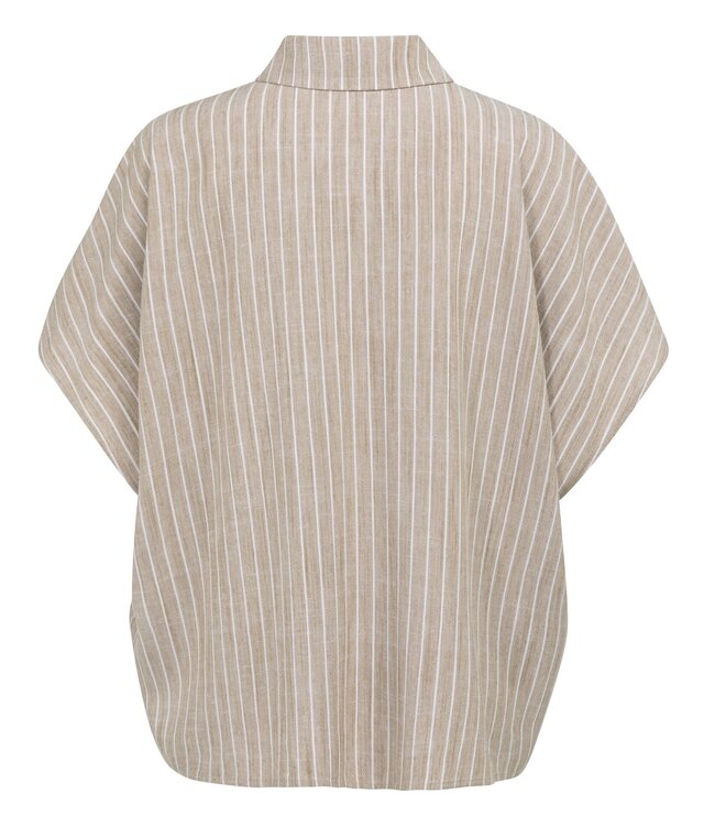 YAYA Striped blouse with short sleeves - SAFARI BROWN DESSIN